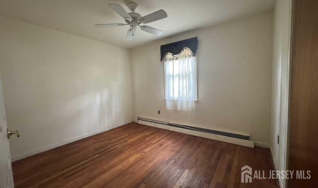212 Middlesex Ave, Iselin, NJ 08830 - empty room featuring a baseboard heating unit, wood finished floors, and ceiling fan