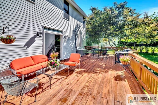 2 Danser Dr, Cranbury, NJ 08512 - wooden terrace with an outdoor living space and outdoor dining space