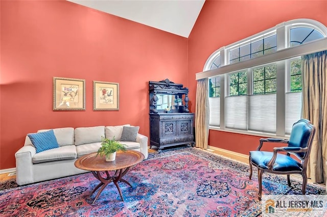 2 Danser Dr, Cranbury, NJ 08512 - living area featuring high vaulted ceiling and wood finished floors