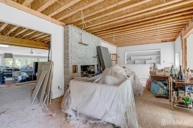 1595 Amwell Rd, Franklin Twsp, NJ 08873 - misc room featuring a stone fireplace and ceiling fan