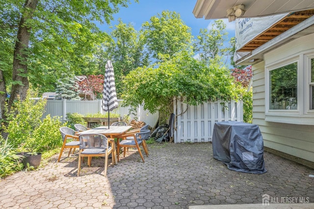1595 Amwell Rd, Franklin Twsp, NJ 08873 - fenced backyard with a patio area, outdoor dining space, and area for grilling