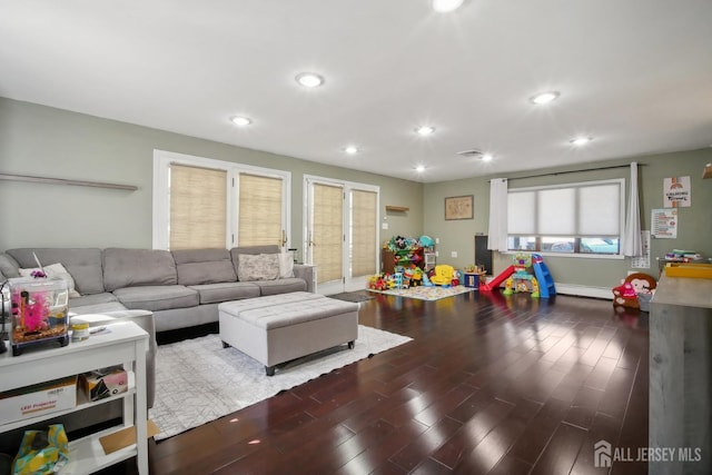 51 Greenbrook Rd, Middlesex, NJ 08846 - living area with wood finished floors, baseboard heating, and recessed lighting