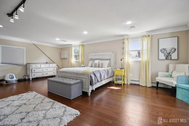 51 Greenbrook Rd, Middlesex, NJ 08846 - bedroom featuring crown molding, wood finished floors, a baseboard radiator, recessed lighting, and a baseboard heating unit