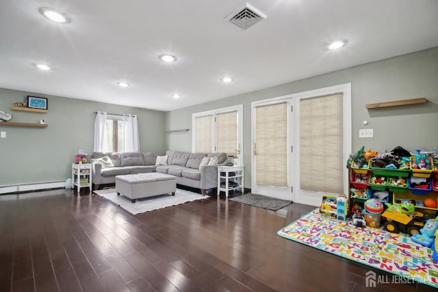 51 Greenbrook Rd, Middlesex, NJ 08846 - living room featuring a baseboard heating unit, wood finished floors, and recessed lighting