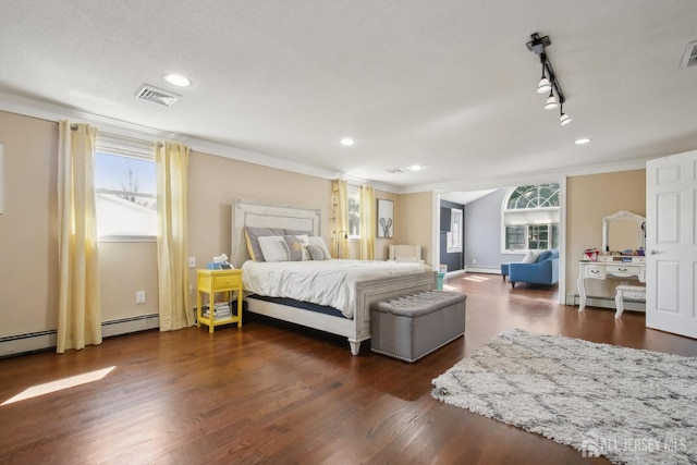 51 Greenbrook Rd, Middlesex, NJ 08846 - bedroom featuring ornamental molding, dark wood-style flooring, baseboard heating, and recessed lighting