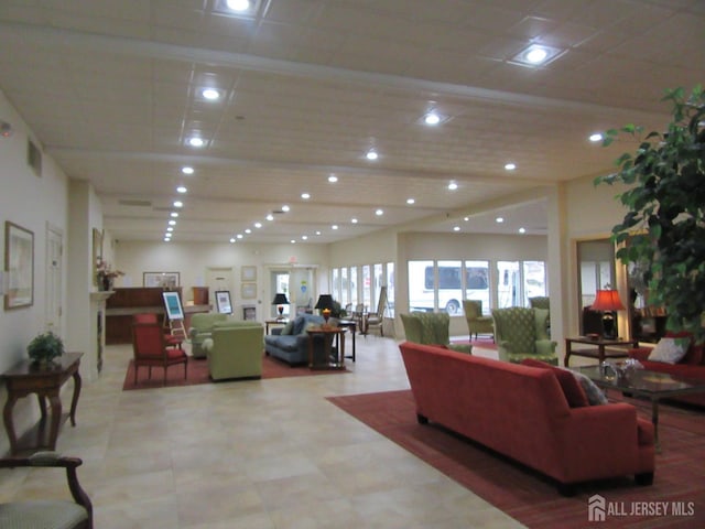 living room with recessed lighting