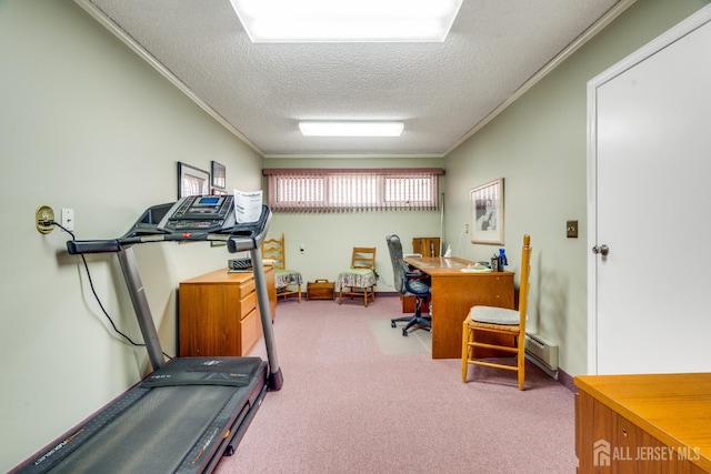 152 Chatham Dr Unit A, Monroe, NJ 08831 - exercise area with ornamental molding, a textured ceiling, and carpet flooring