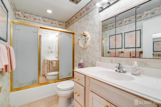 152 Chatham Dr Unit A, Monroe, NJ 08831 - bathroom with toilet, vanity, tile patterned floors, and combined bath / shower with glass door