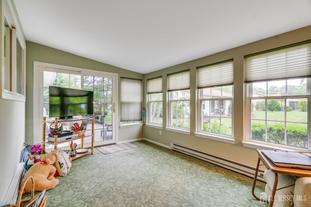 152 Chatham Dr Unit A, Monroe, NJ 08831 - sunroom featuring lofted ceiling, baseboard heating, and carpet floors