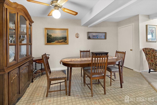 dining room with ceiling fan and baseboards