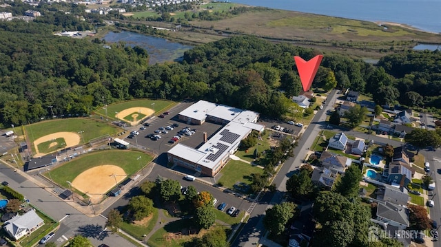 bird's eye view featuring a water view