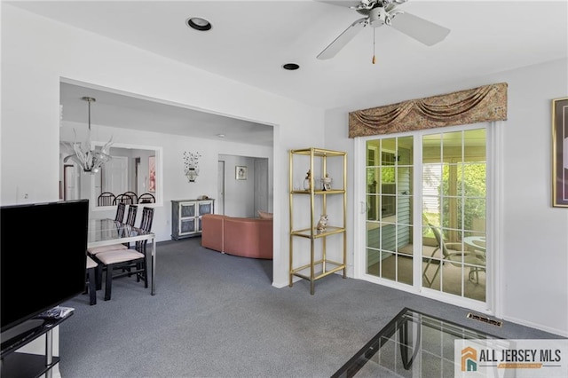 29 Ethan Allen Dr Unit B, Monroe, NJ 08831 - carpeted living room featuring a chandelier and ceiling fan