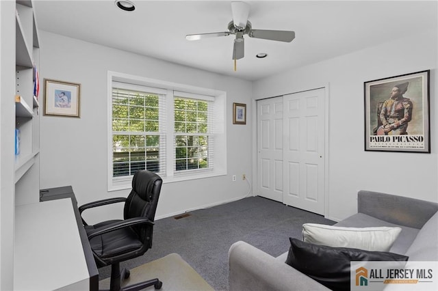 29 Ethan Allen Dr Unit B, Monroe, NJ 08831 - office space with dark colored carpet, a ceiling fan, and recessed lighting