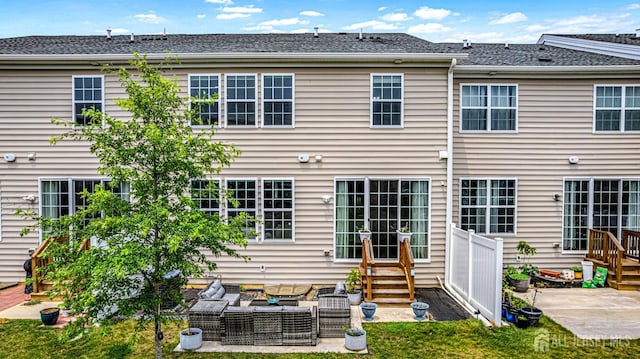 18 Larkspur Ln, Monroe, NJ 08831 - rear view of property featuring outdoor lounge area, a patio, and entry steps