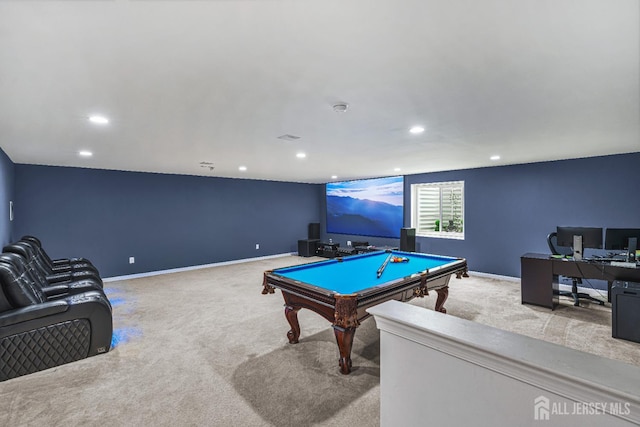 18 Larkspur Ln, Monroe, NJ 08831 - playroom featuring carpet flooring, billiards, recessed lighting, and an office area