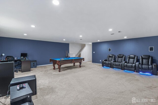 18 Larkspur Ln, Monroe, NJ 08831 - game room featuring pool table, recessed lighting, carpet, and a desk
