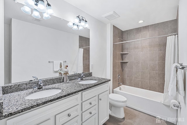 18 Larkspur Ln, Monroe, NJ 08831 - full bathroom with double vanity, shower / bath combination with curtain, and tile patterned floors