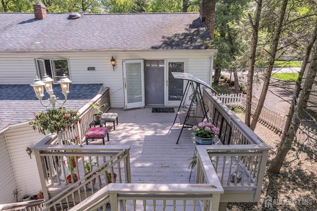 deck featuring stairway