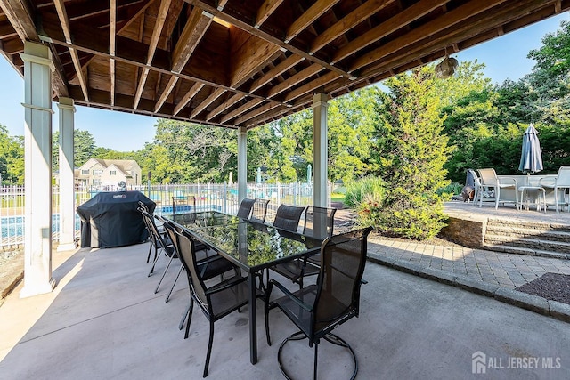 234 W Church St, Gloucester Twp, NJ 08012 - view of patio / terrace featuring fence, outdoor dining space, area for grilling, and a pool