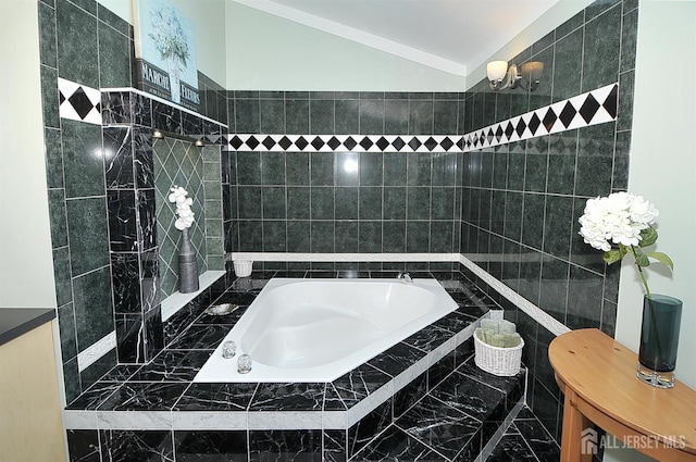1329 Crown Ln, South Plainfield, NJ 07080 - full bath featuring a bath, vaulted ceiling, and walk in shower