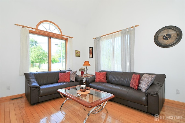 1329 Crown Ln, South Plainfield, NJ 07080 - living room featuring light wood-style flooring, healthy amount of natural light, and a towering ceiling