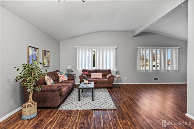 living room with vaulted ceiling and hardwood / wood-style floors