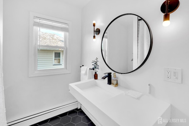 369 N Main St, Milltown, NJ 08850 - bathroom featuring a baseboard heating unit and tile patterned flooring
