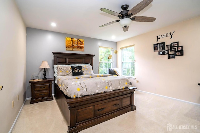 108 Jared Dr, North Brunswick, NJ 08902 - bedroom with light carpet, a ceiling fan, and recessed lighting