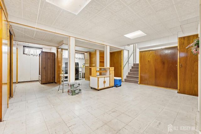 10 Denman Dr, Fords, NJ 08863 - finished basement with tile patterned floors, stairs, and an ornate ceiling