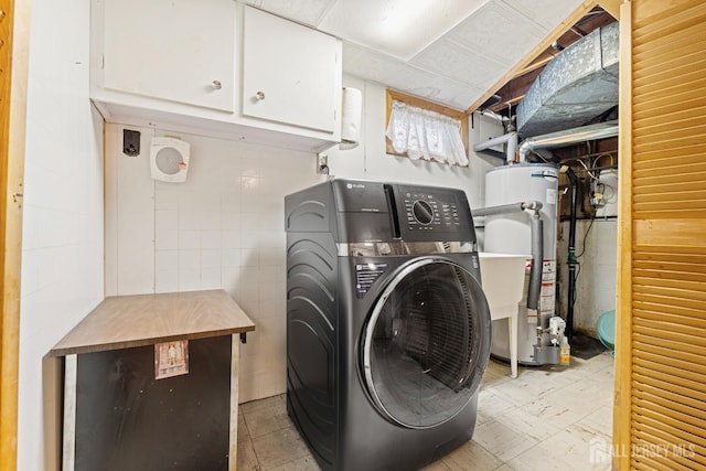 10 Denman Dr, Fords, NJ 08863 - laundry room with washer / clothes dryer, water heater, and cabinet space