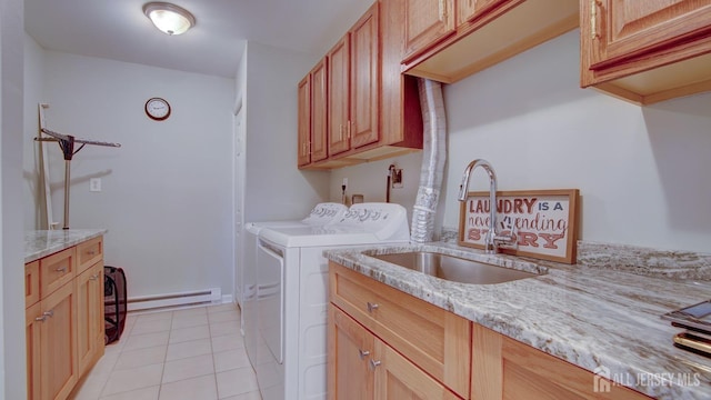 741-B Nautilus Ct Unit B, Monroe, NJ 08831 - washroom with independent washer and dryer, cabinet space, light tile patterned floors, and a baseboard heating unit