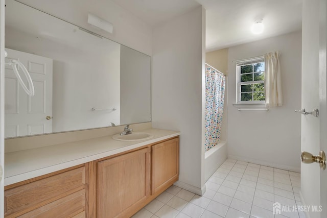 136 Carroll Ave, Woodbridge Proper, NJ 07095 - bathroom with vanity, tile patterned floors, and shower / bath combination with curtain
