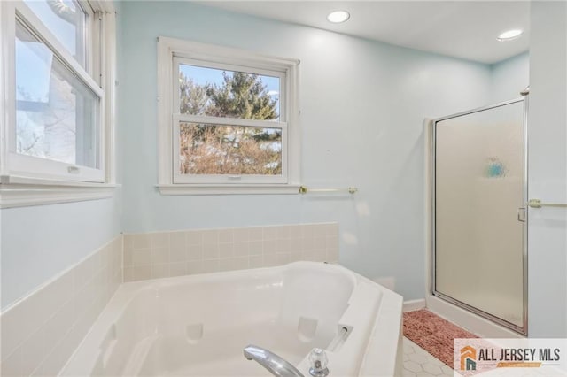 321 Snowgoose Ln, Harrison, NJ 08062 - full bath with a bath, a shower stall, and recessed lighting