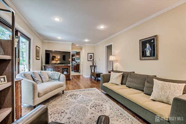 4 Hollis Rd, East Brunswick, NJ 08816 - living area featuring recessed lighting, wood finished floors, and ornamental molding
