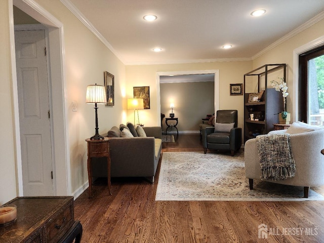 4 Hollis Rd, East Brunswick, NJ 08816 - living area with wood finished floors, ornamental molding, and recessed lighting
