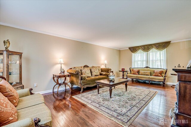 4 Hollis Rd, East Brunswick, NJ 08816 - living area with ornamental molding and dark wood-style floors