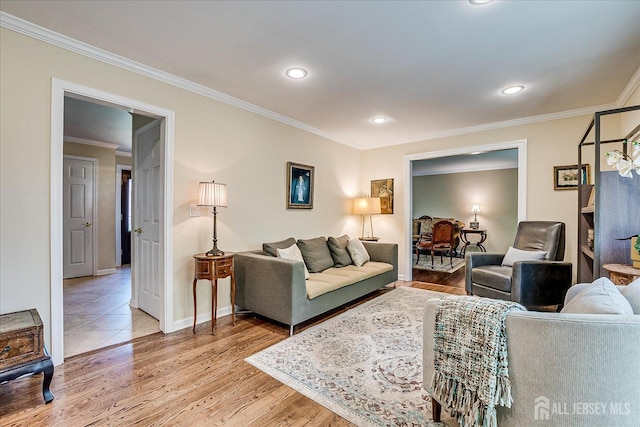 4 Hollis Rd, East Brunswick, NJ 08816 - living area with ornamental molding, light wood-type flooring, and recessed lighting