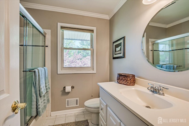 4 Hollis Rd, East Brunswick, NJ 08816 - bathroom featuring vanity, tiled shower, tile patterned flooring, and crown molding