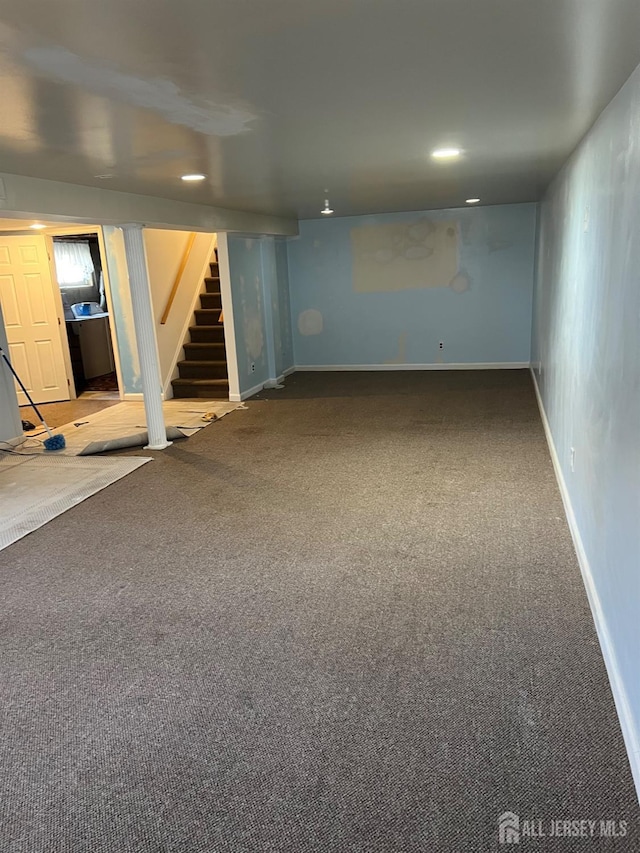 24 Kensington Ave, Old Bridge, NJ 08857 - finished basement with stairs, carpet, baseboards, and recessed lighting