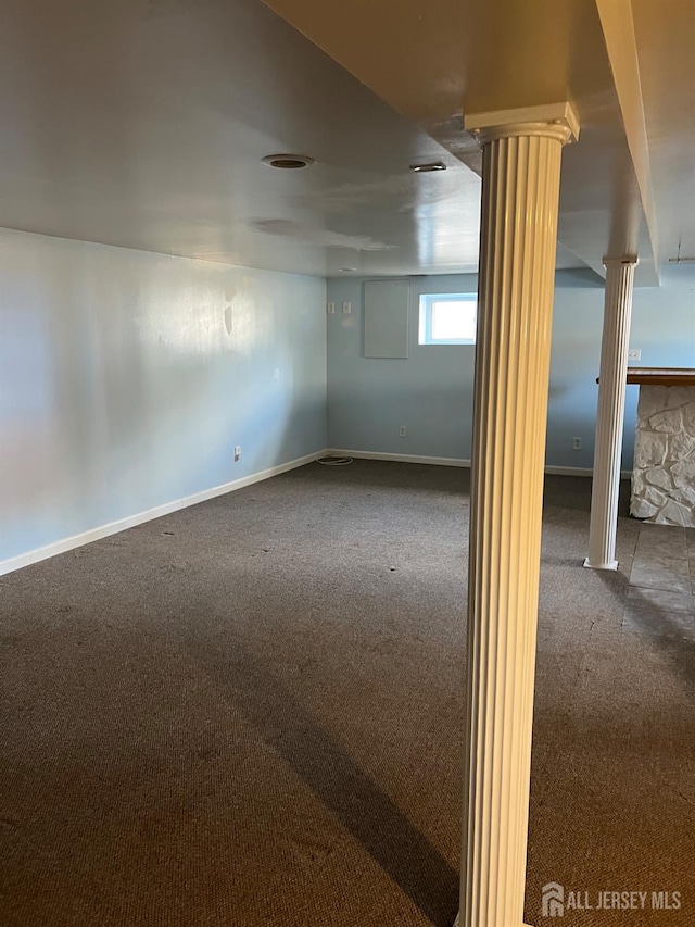 basement with carpet floors