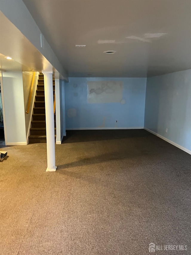 basement with carpet floors