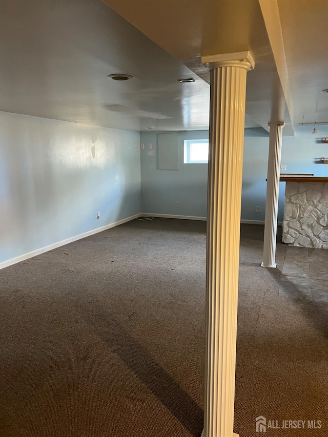 basement with carpet flooring