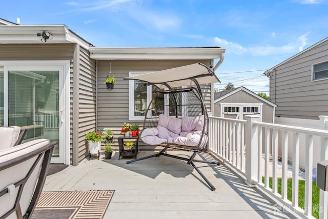 27 York St, Old Bridge, NJ 08857 - wooden terrace featuring a storage shed