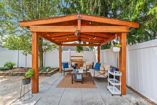 27 York St, Old Bridge, NJ 08857 - fenced backyard featuring outdoor lounge area, a patio, and a gazebo