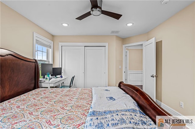 153 Scarborough Rd, Montgomery, NJ 08502 - bedroom with a closet, recessed lighting, and ceiling fan