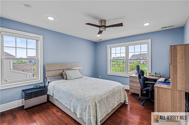 153 Scarborough Rd, Montgomery, NJ 08502 - bedroom with dark wood finished floors, baseboards, a desk, a ceiling fan, and recessed lighting