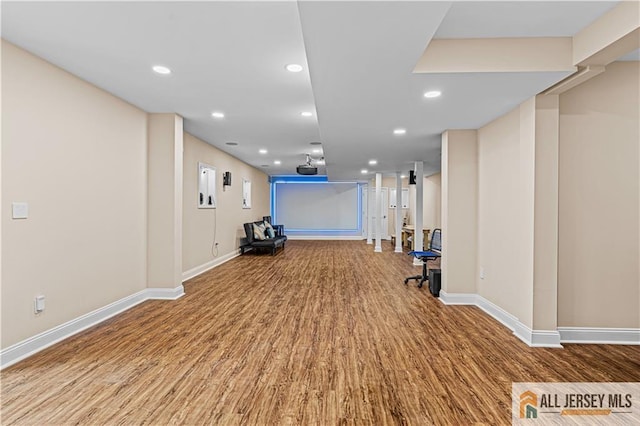 153 Scarborough Rd, Montgomery, NJ 08502 - exercise room with wood finished floors, baseboards, and recessed lighting