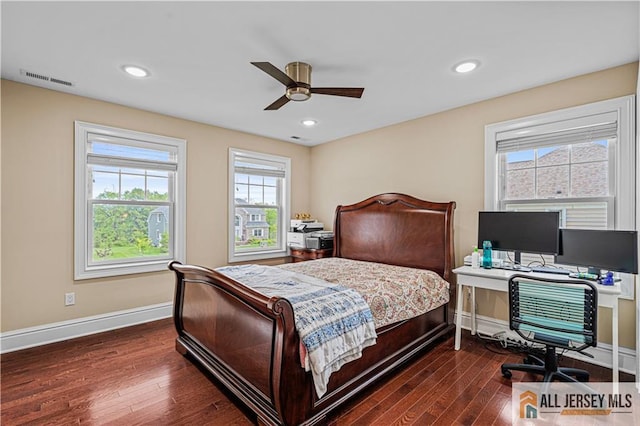 153 Scarborough Rd, Montgomery, NJ 08502 - bedroom featuring baseboards, hardwood / wood-style flooring, an office area, recessed lighting, and a ceiling fan