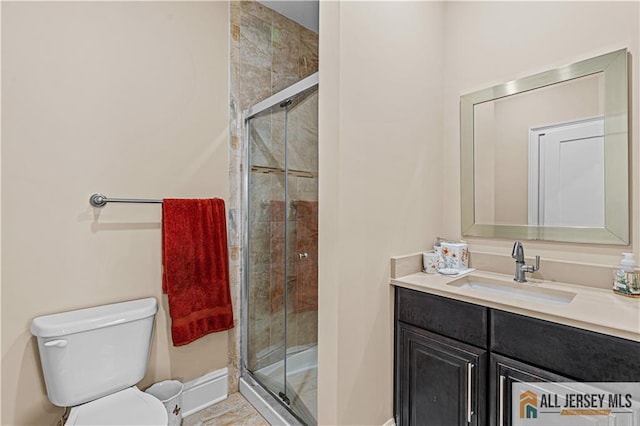 153 Scarborough Rd, Montgomery, NJ 08502 - bathroom featuring toilet, vanity, a shower stall, and baseboards