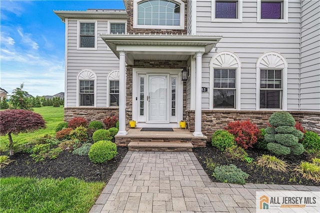 153 Scarborough Rd, Montgomery, NJ 08502 - doorway to property with stone siding